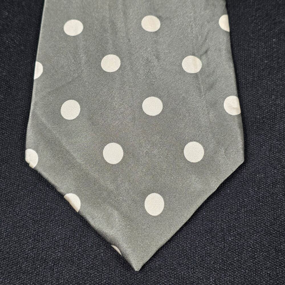 SIGNORCELLI Men's Olive Green White Polka Dot Silk Tie
